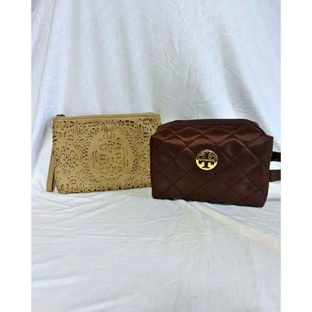 Tory Burch & Simply Vera Wang Cosmetic Case + Wristlet Set - Brown/Tan